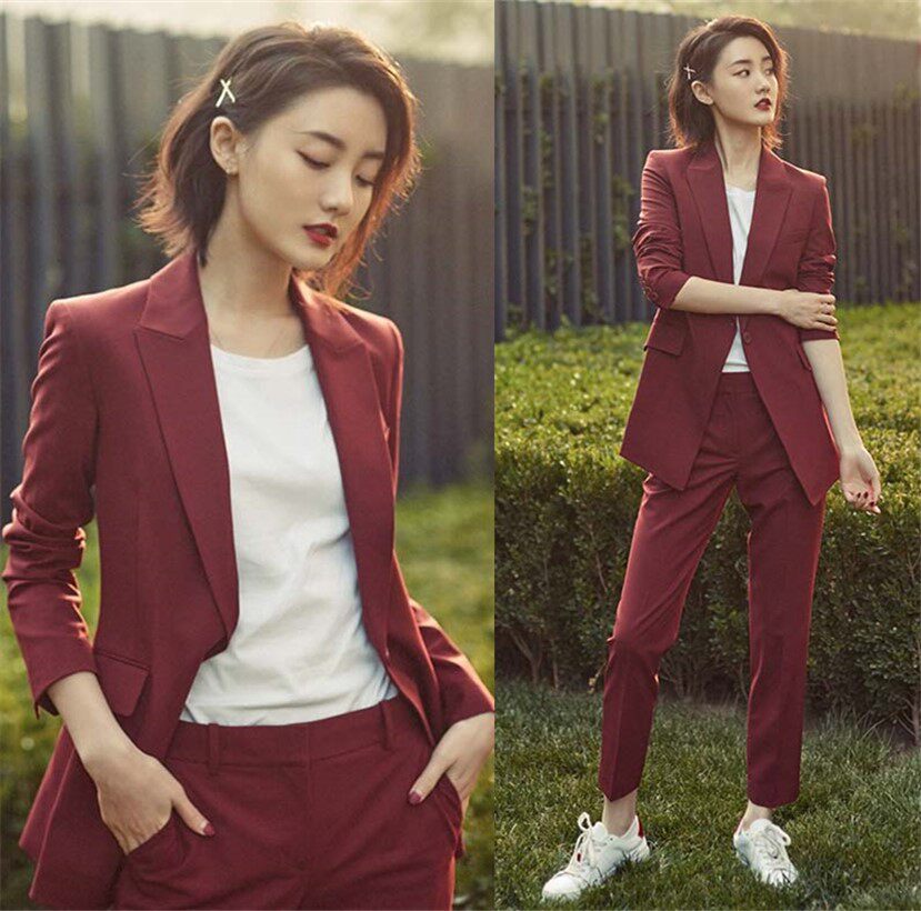 Star same style spring and autumn Korean version professional small suit two-piece fashion casual temperament simple suit OL suit female