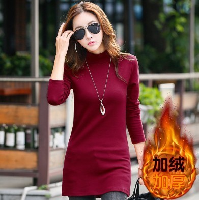 womens ấm quần áo bên trong dày nhung mùa thu và mùa đông nửa bông cao cổ áo đáy lớn mã womens trung dài quần áo bên ngoài mặc.