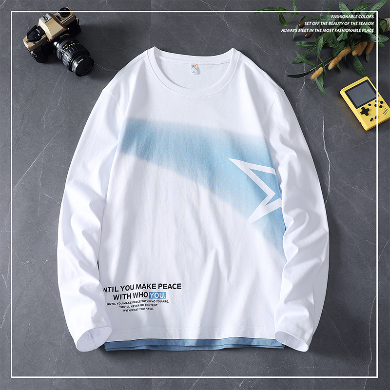 Teen Boys' High School and Junior High School Students' Pure Cotton Long-Sleeved T-Shirts, Boys' Fat and Tall Children's All-Cotton Base Shirts, Autumn Clothes