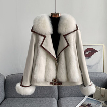 High-end imported full leather fox fur coat women's short Haining new motorcycle sheepskin down jacket coat