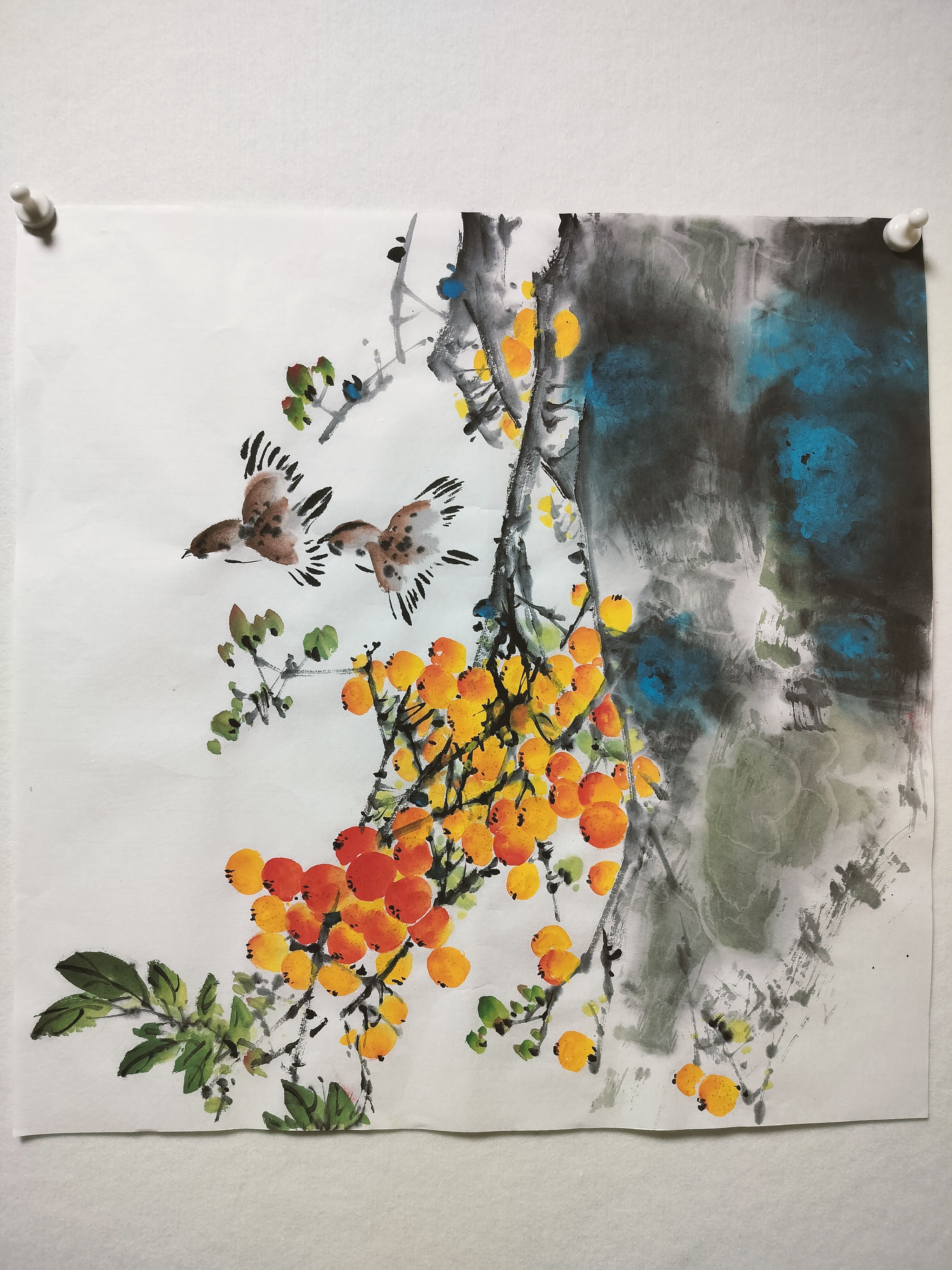 中国美術・純手描き四連花鳥蓮画芯・水墨画・啓功印款・肉筆・宣紙・茶道・国画・文房 中国美術・純手描き四連花鳥蓮画芯・水墨画・啓功印款・肉筆・