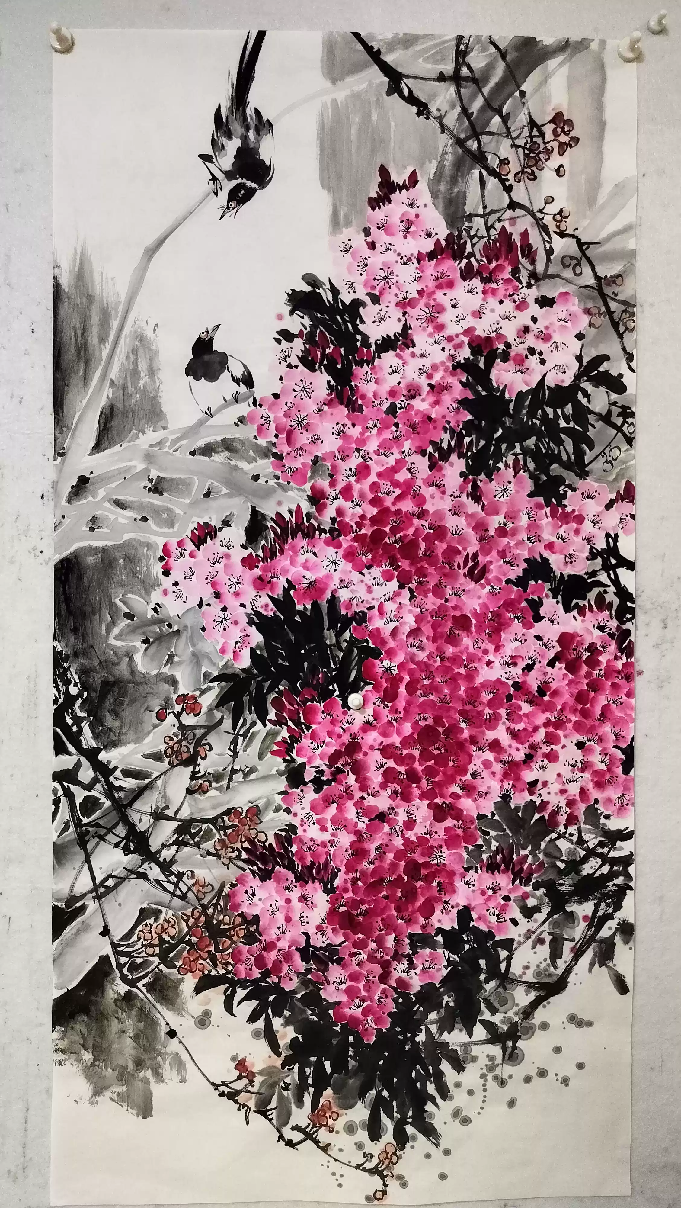 纯手绘写意国画生宣花鸟水墨画梅兰竹菊百合水仙无款画芯四尺三开-淘宝