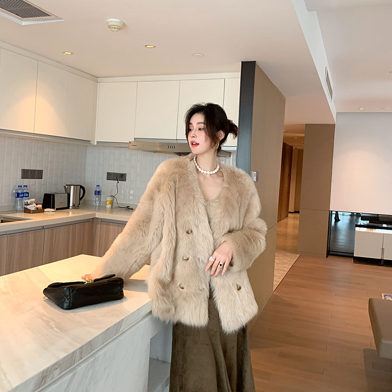 2021 Winter new fur integrated jacket Women's medium long version of SCana lamb fur fur coat young