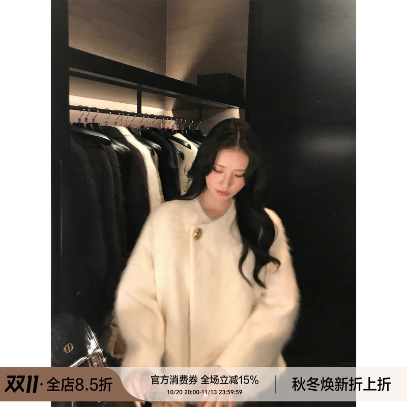 Tomwini Heavy-Duty Cashmere Thick Angora Rabbit Fur Coat with a Relaxed Feel
