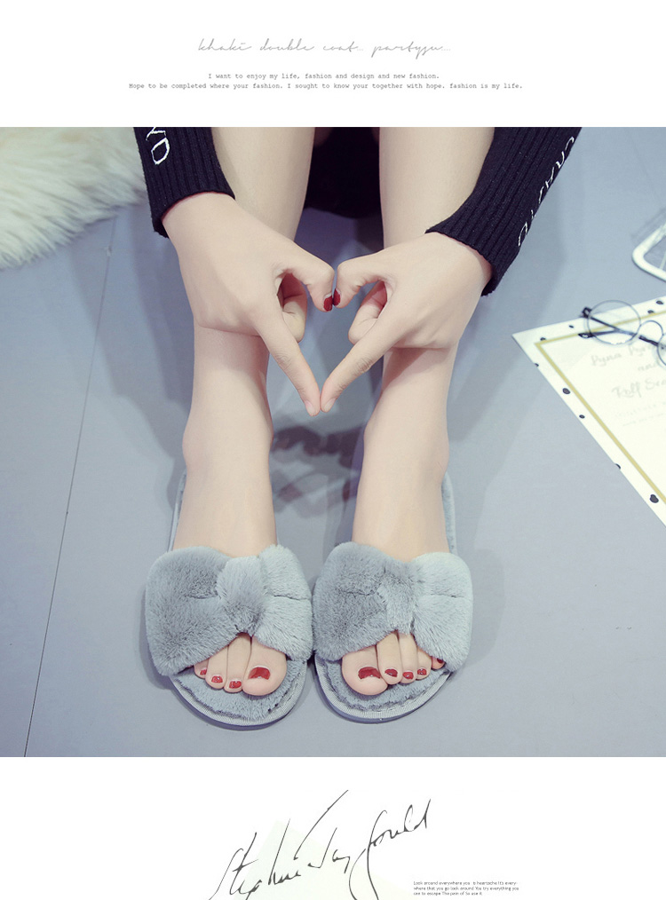 Mùa xuân và mùa thu lông dép nữ từ nơ bông dép nữ mùa đông nhà sàn kéo trượt tháng kéo sandal nữ đế thấp