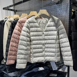 Lightweight down Jacket for Women, V-Neck, Long Sleeves, 2024 Autumn and Winter New Product, Short Style, 90% White Duck Down, Warm Jacket That Can Be Worn Outside