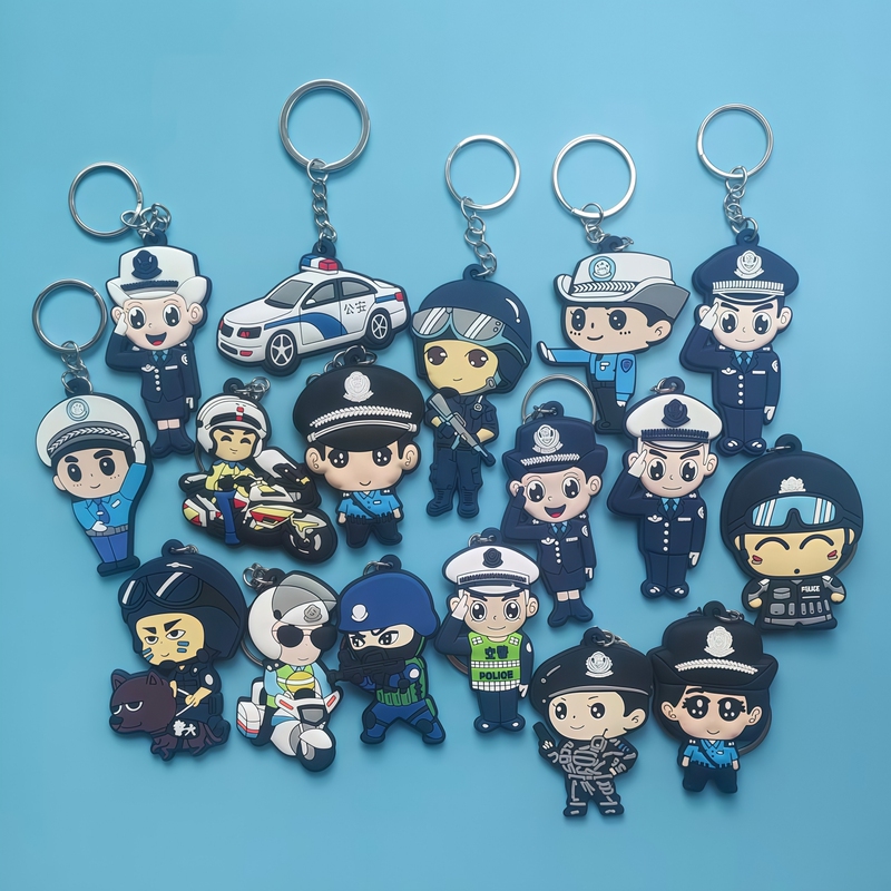 Police Keychain Soft Rubber Pendant Traffic Police Swat Peripheral Children's Promotional Souvenir Cartoon Gift Silicone Pendant
