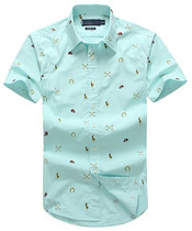 2021 Summer Mens Youth Short Sleeve Casual Shirt Cotton Work Print Joker Shirt Personality Half Sleeve Shirt