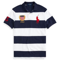 2021 summer new mens lapel sports polo shirt T-shirt American USA tide casual wide stripe short sleeve body shirt