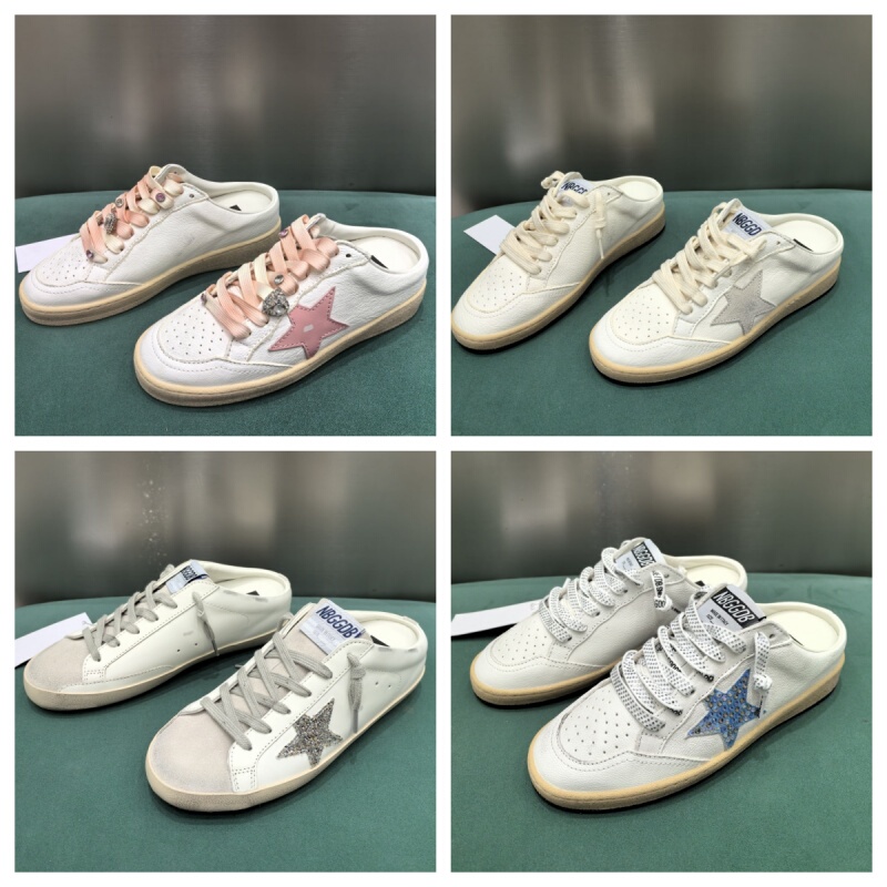Nbggdb Vintage Retro Half-Slip Slippers Korean Style Casual Distressed Shoes Sequin Star Flat Platform Height-Increasing Sandals