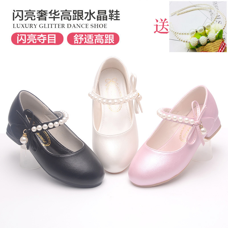 Spring and Autumn New Style Girls' High Heel Princess Shoes, Spring and Autumn New Style Performance Shoes for Older Children, Little Girls' Dress Shoes