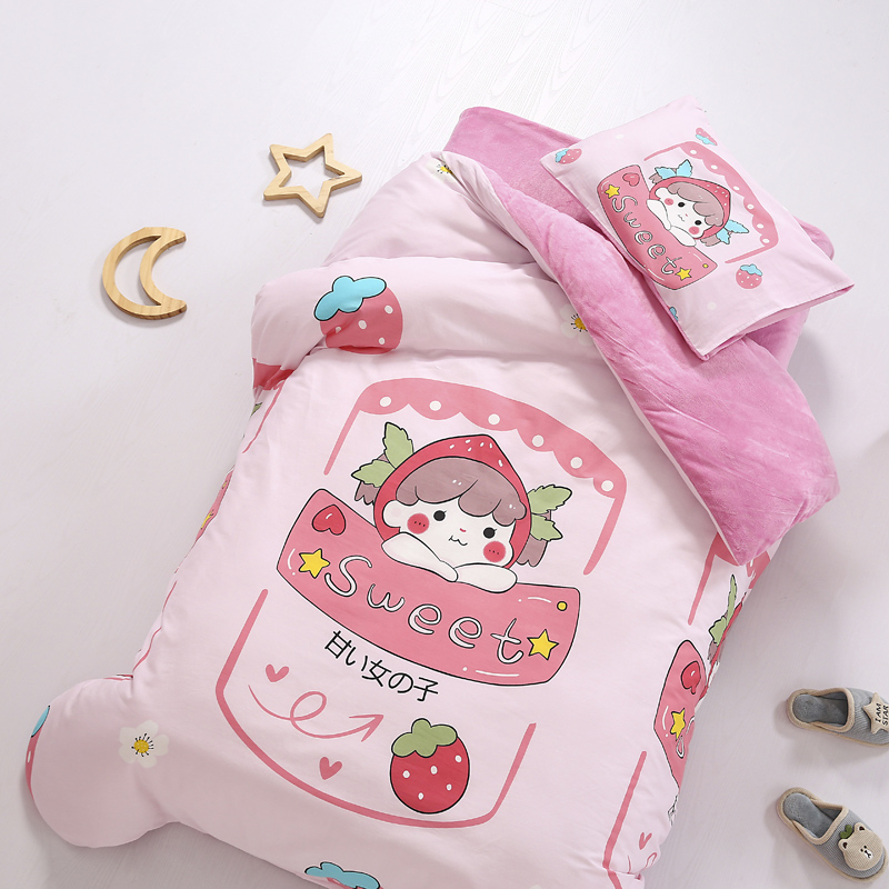 Children's winter quilt Thickened Coral Fleece Kindergarten Quilt Three Sets Baby Gush Cotton Quilted by Nap Home Autumn Winter