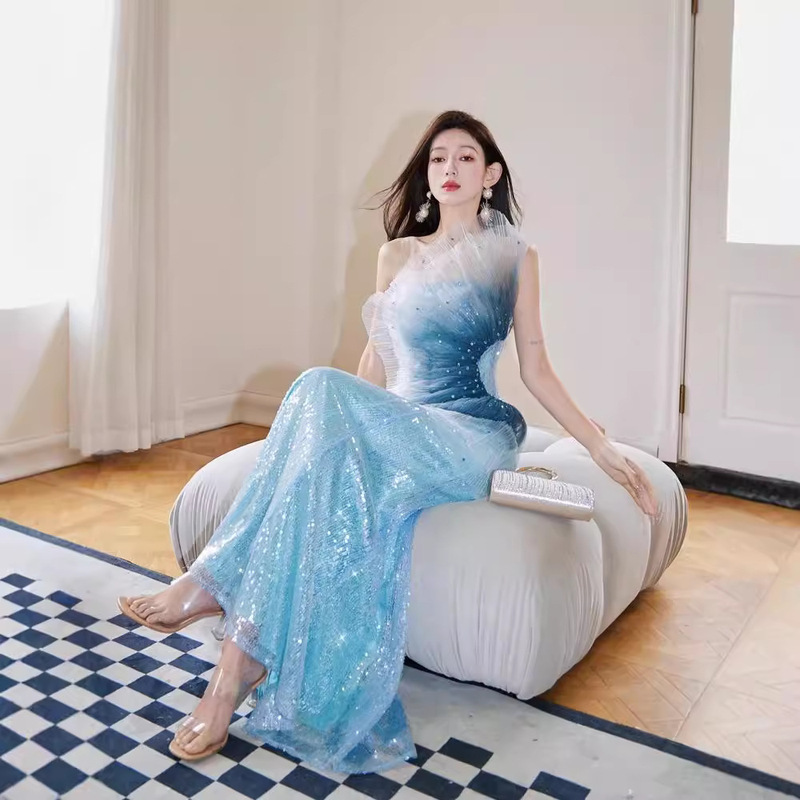 Beautiful Evening Dress, Deep Sea Mermaid Stereo Mesh Sequin Dress, Birthday Evening Dress, Coming-Of-Age Graduation Dress Beautiful Evening Dress, Deep Sea Mermaid Stereo Mesh Sequin Dress, Birthday Evening Dress, Coming-Of-Age Graduation Dress