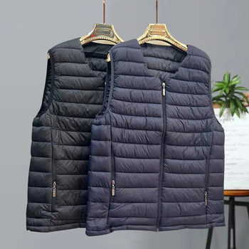 Middle-aged and elderly vest men's autumn and winter down cotton horse clip collarless cold-proof vest warmth thin men's vest vest