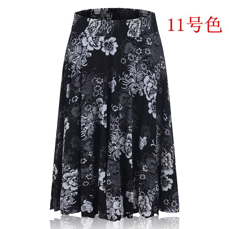 Phụ nữ trung niên váy mẹ váy nhảy vuông trang phục khiêu vũ váy băng lụa đàn hồi eo váy mùa hè phụ nữ quần áo cho người trung niên