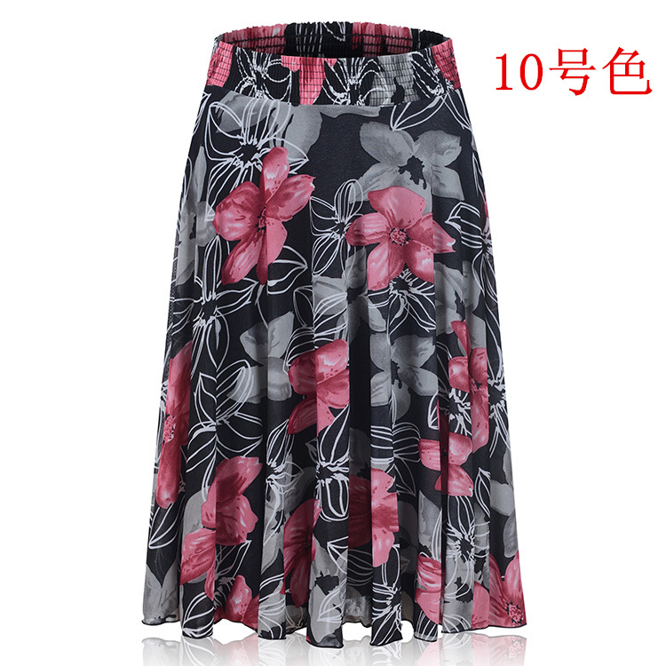 Phụ nữ trung niên váy mẹ váy nhảy vuông trang phục khiêu vũ váy băng lụa đàn hồi eo váy mùa hè phụ nữ quần áo cho người trung niên