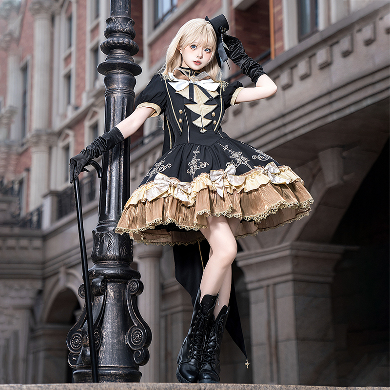 In-Stock Unknown Star Original Gilded Vow Lolita Authentic Gothic Lolita Op Short Sleeve Dress Summer In-Stock Unknown Star Original Gilded Vow Lolita Authentic Gothic Lolita Op Short Sleeve Dress Summer