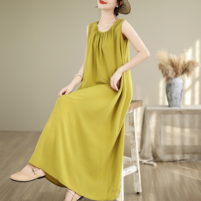 High-End Designer Solid Color Cotton Silk French-Style Dress for Women, New Summer Style, Plus Size, Loose Fit, Unique Design Tank Dress High-End Designer Solid Color Cotton Silk French-Style Dress for Women, New Summer Style, Plus Size, Loose Fit, Unique Design Tank Dress
