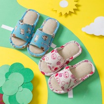 Japanese childrens slippers cotton linen fabric indoor summer boys and girls children household linen home baby non-slip