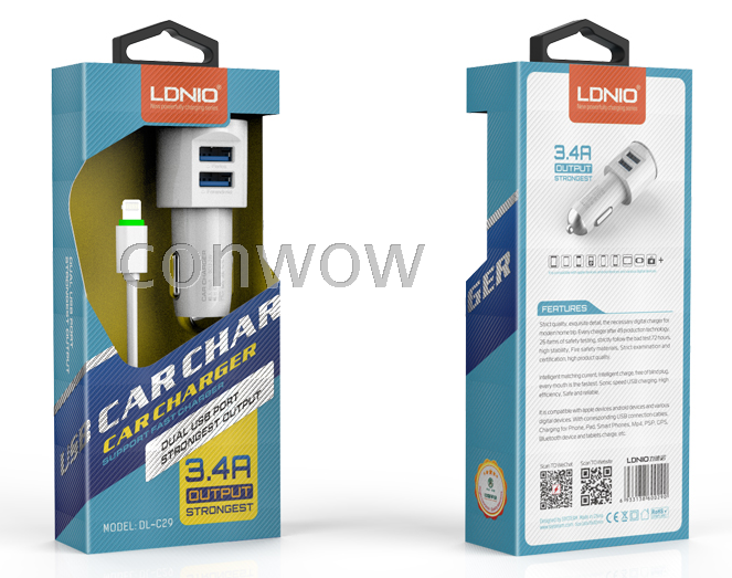 LDNIO 5V3 4A dual-port USB car charger with aperture mobile phone car charger one to two cigarette butts car