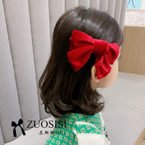 Spring Festival childrens hair accessories girls red bow New Year festive hair card headgear baby New Year sweet hairclip