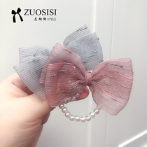 Zuos children Pearl bow Hairband girl foreign style hair rubber band Princess fan accessories