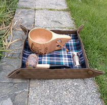 52bushcraft Outdoor camping vintage oil wax canvas tray Plaid lined canvas storage pad