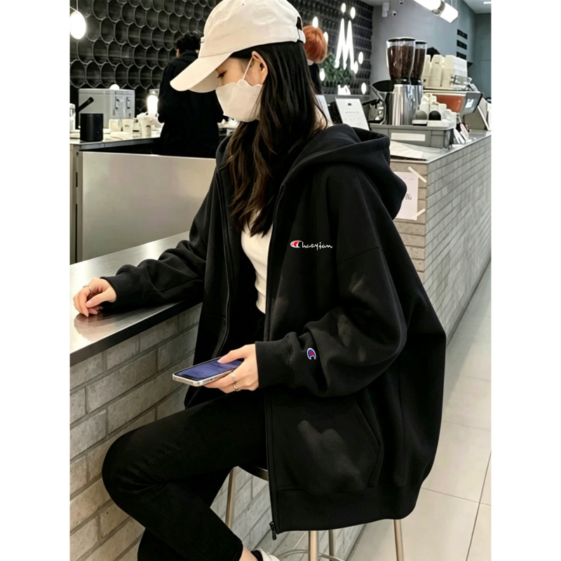 Japanese Style Black Jacket for Women, Autumn Sweatshirt with Hood, Couple Cardigan, 2026 Autumn and Winter New Style, Fleece-Lined, Lazy Style Top Japanese Style Black Jacket for Women, Autumn Sweatshirt with Hood, Couple Cardigan, 2026 Autumn and Winter New Style, Fleece-Lined, Lazy Style Top