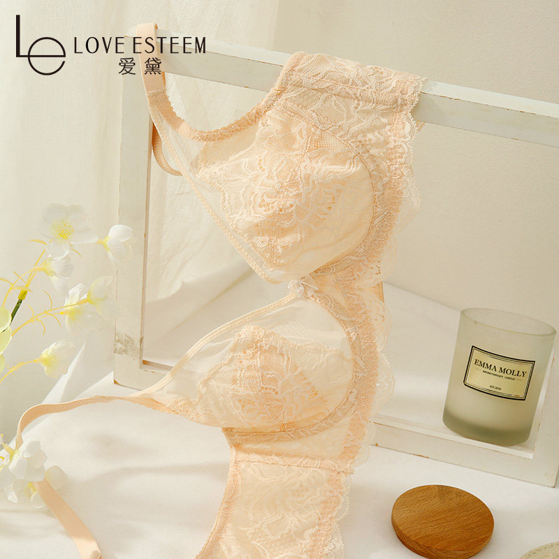 Ai Dai underwear women's thin section big breasts show small 3 4 cups ultra-thin bra sexy lace large size bra 6718B3