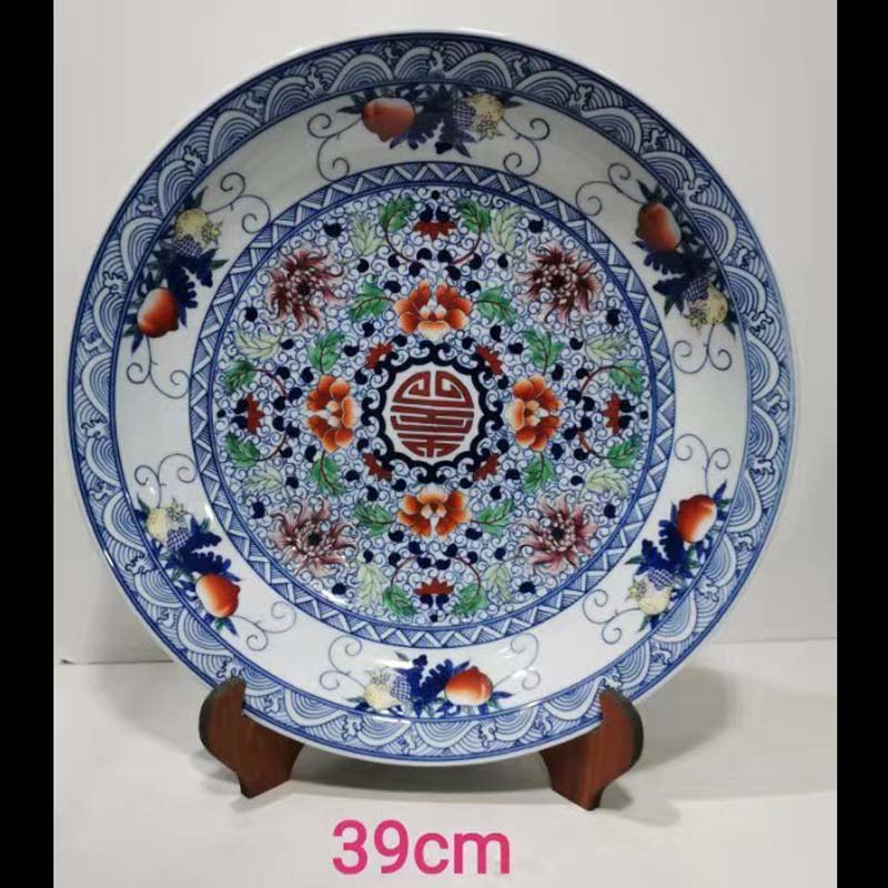 Jingdezhen color double phoenix ssangyong longfeng longfeng grain blue and white color porcelain plate 0 cm45 longfeng the broader market