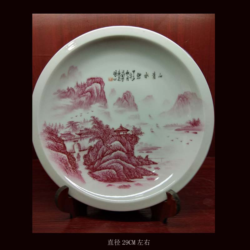 Jingdezhen pure hand - made scenery China plate 20-30 youligong hand - made ceramic plate landscape blue - and - white decoration plate