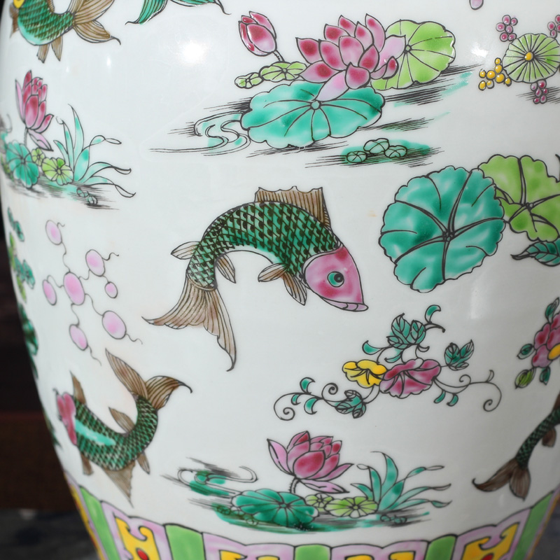 Jingdezhen hand - made archaize kangxi war enamel vase Jingdezhen ceramic powder enamel fish bottle algal lines cross the characters