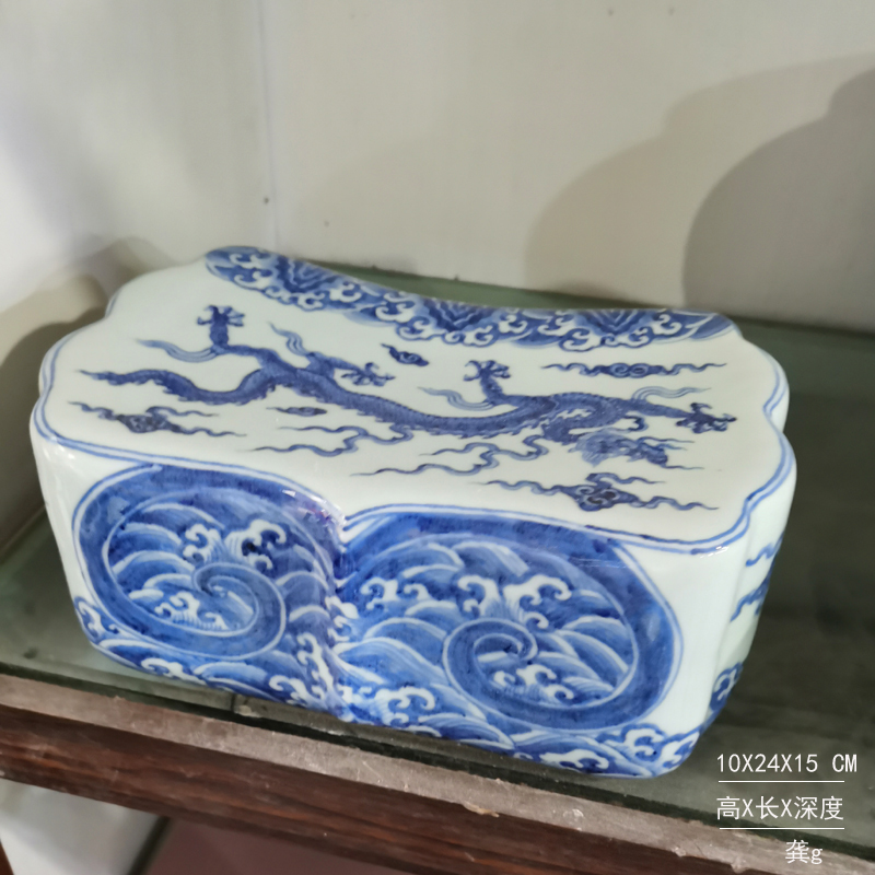 Jingdezhen hand - made elegant high - grade ceramic pillow imitation of blue and white porcelain up green porcelain pillows