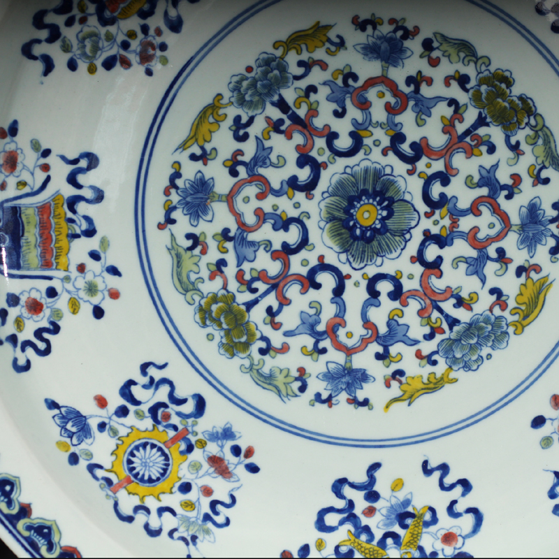 Jingdezhen color double phoenix ssangyong longfeng longfeng grain blue and white color porcelain plate 0 cm45 longfeng the broader market