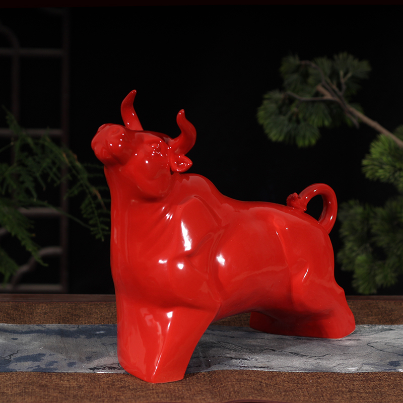 Jingdezhen up red porcelain ox endeavour China bull market red bull auspicious China raging bull