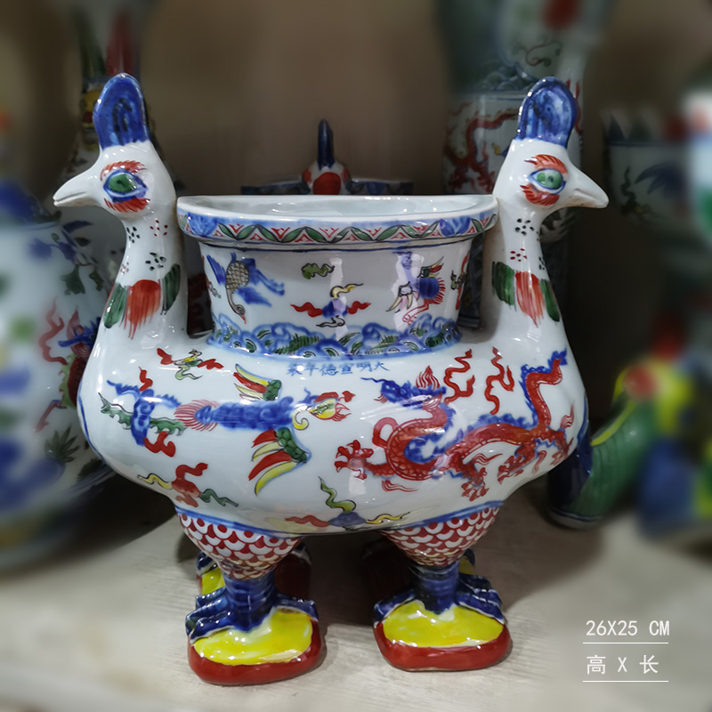 Jingdezhen hand - made imitation red dragon censer temple temple practical large present Jingdezhen yuan dynasty color red dragon furnace