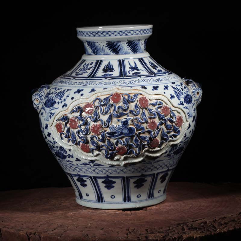 Jingdezhen heap carved porcelain mei mei imitation of yuan blue and white youligong porcelain bottle lid bottle head tiger caboodle spends big pot