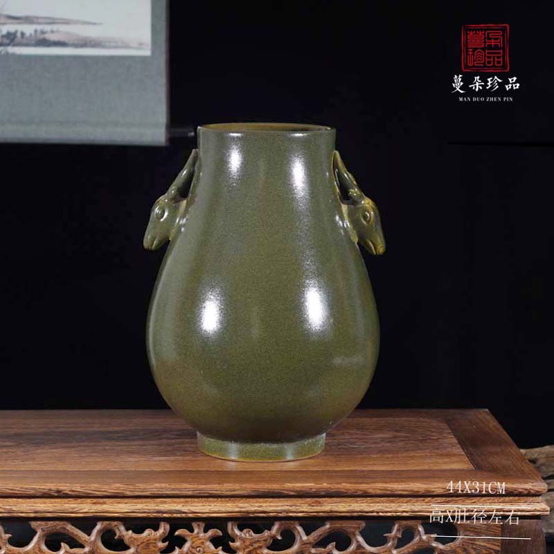 Jingdezhen tea at the end of the deer head display vase classical ancient ancient sweet patina mesa mesa vase