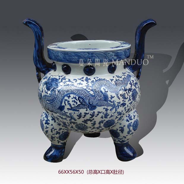 Jingdezhen blue and white dragon candlestick porcelain big censer 45 senior high for 3570 suits for dragon temple incense buner