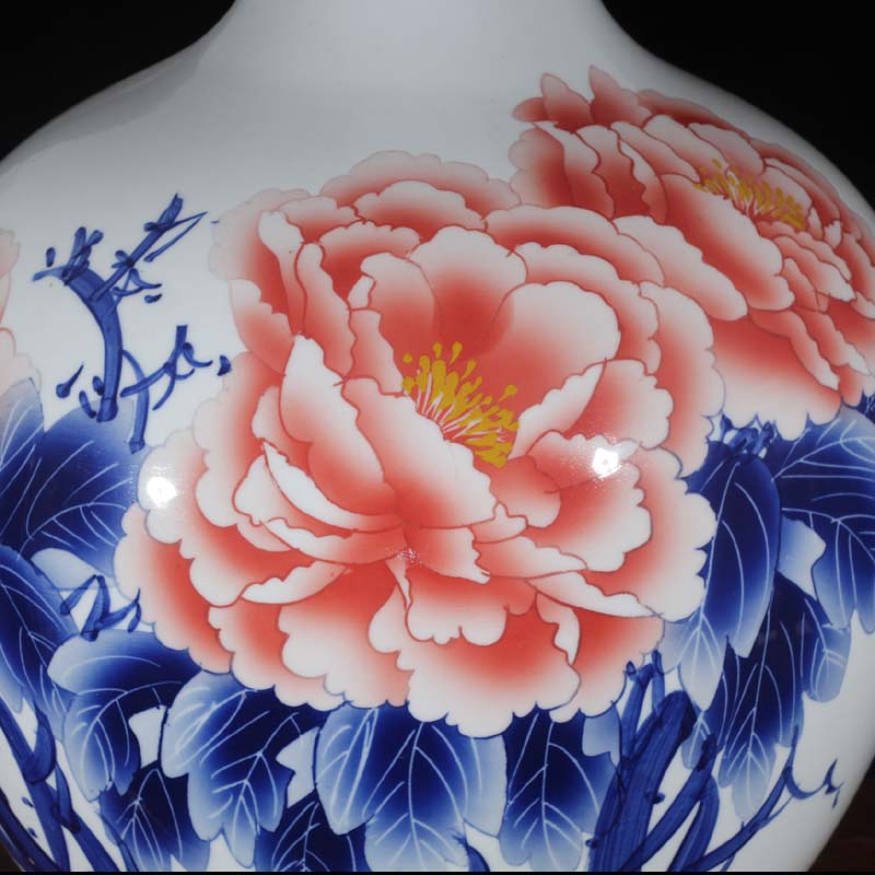 Jingdezhen 30-40 high peony pomegranate spherical ceramic vase color blue and white peony blooming flowers, ceramic bottle