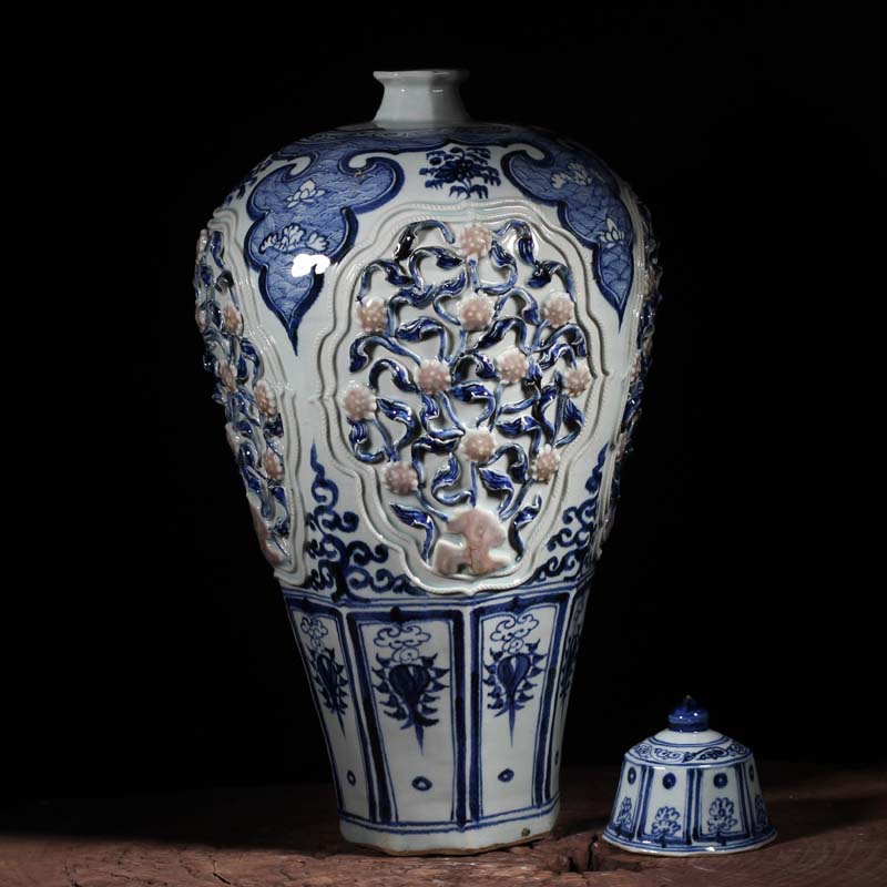 Jingdezhen heap carved porcelain mei mei imitation of yuan blue and white youligong porcelain bottle lid bottle head tiger caboodle spends big pot