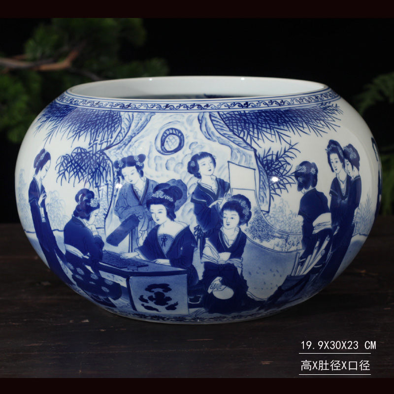 Jingdezhen blue and white writing brush washer from twelve gold hair pin high grade ladies double - sided painting luxurious blue and white porcelain gifts