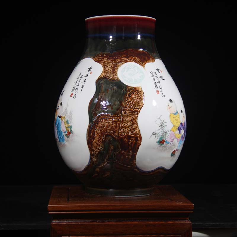 Jingdezhen hand - made works of tong qu tong qu Peng who porcelain Jingdezhen porcelain vase famous works