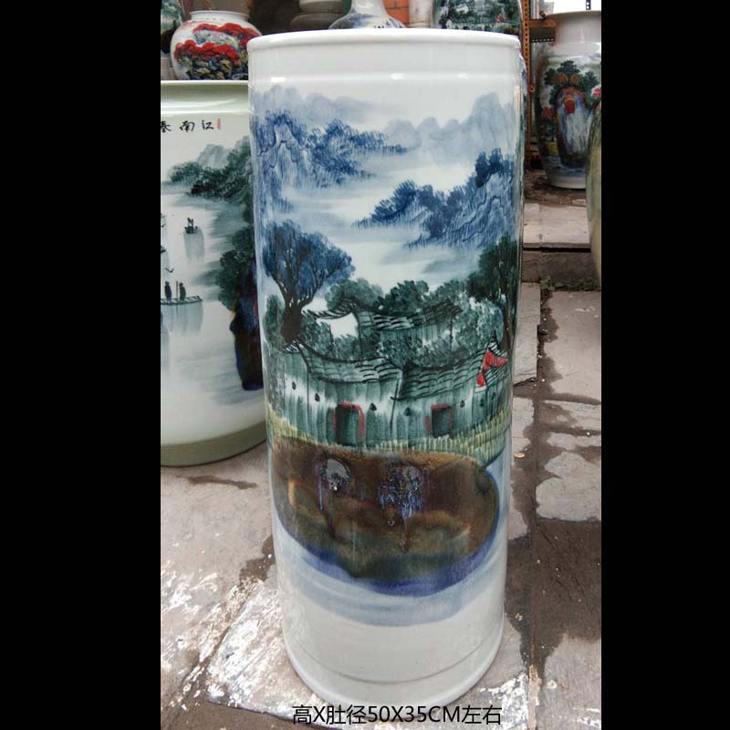 Jingdezhen blue and white landscape quiver high - grade hand - made art picture quiver hand - made landscape artistic conception brush pot