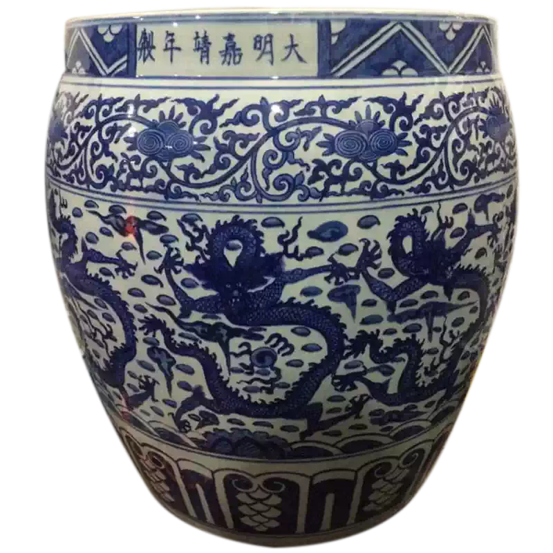 景德镇手绘青花仿大明嘉靖龙纹陶瓷大缸古典书画缸天顺缸空白期缸-淘宝
