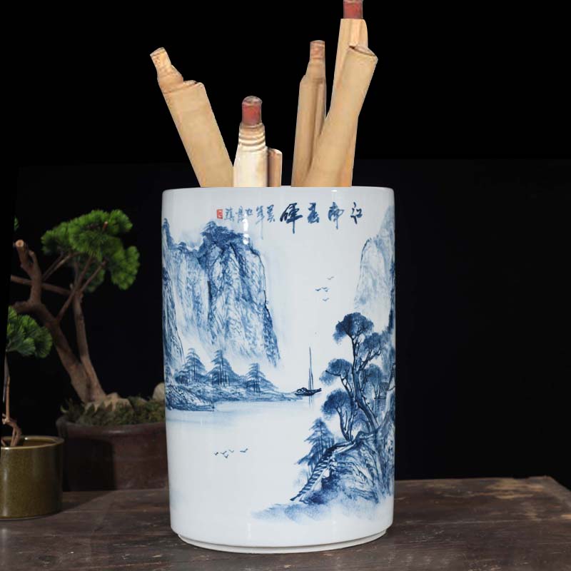 Rough jingdezhen ceramic quiver art landscape painting and calligraphy quiver of high - grade fine calligraphy and painting porcelain quiver