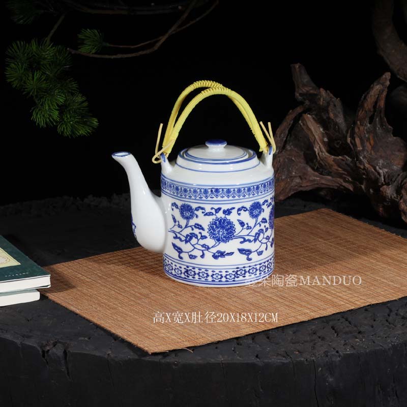Jingdezhen Qingzhens large number of teapot cold water teapot green flower large number porcelain teapot