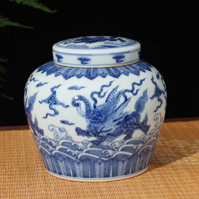 Jingdezhen archaize Ming chenghua of day can of blue and white hand draw day words can hand - made caddy fixings collection