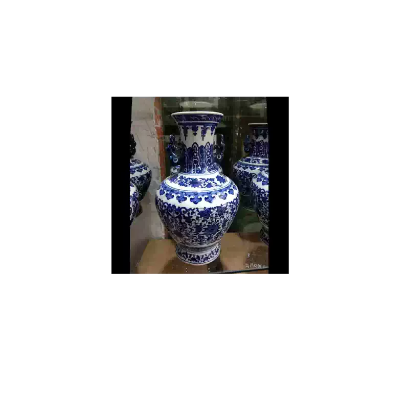 青花35 40高左右双耳瓷器花瓶缠枝莲带耳清华花瓶八宝纹花瓶-淘宝Taobao