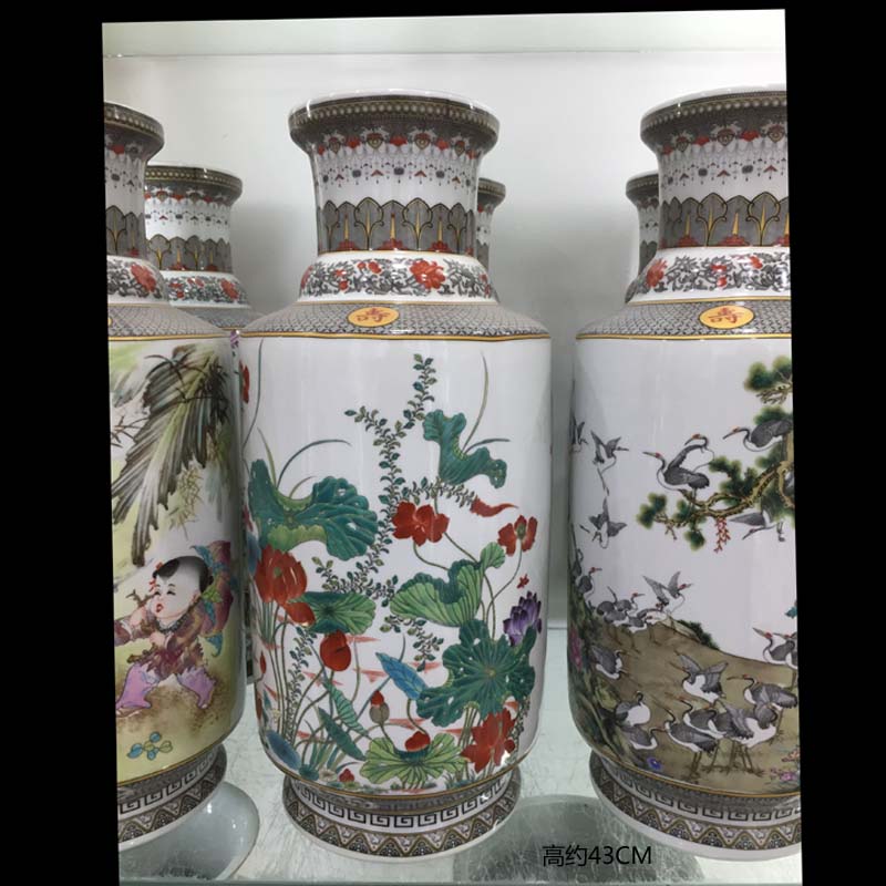 Jingdezhen porcelain 40 cm high wooden stick porcelain vases cranes lotus tong qu name plum blossom put tong qu vase